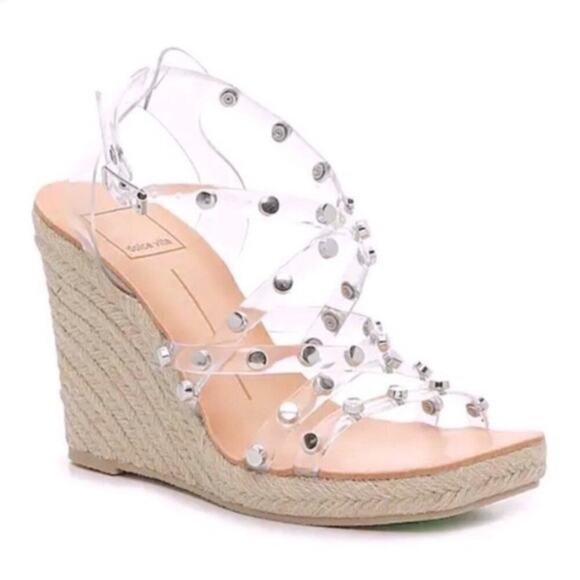 Dolce Vita | Maxton Espadrille Wedge Sandals Square Toe Studded Clear Straps 8.5 - Picture 8 of 8